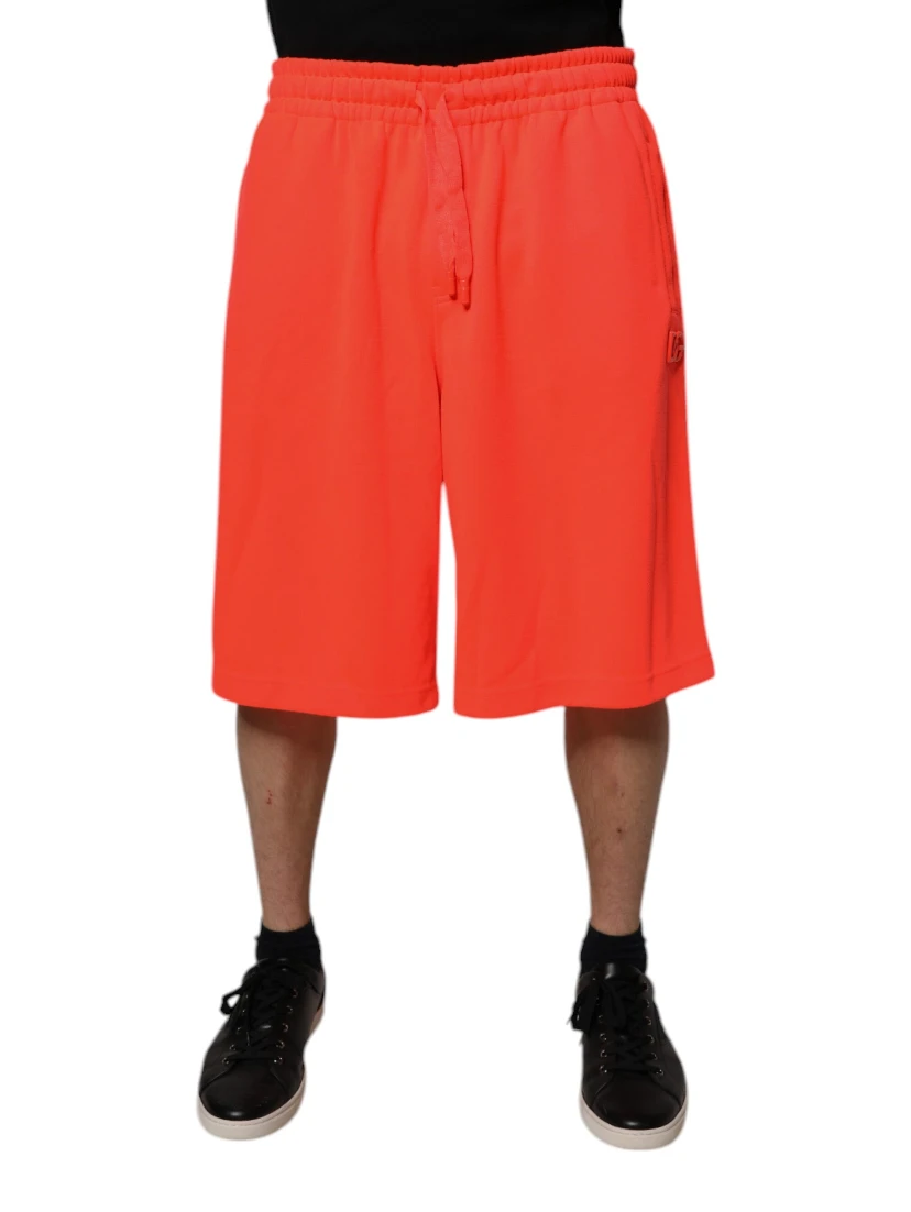 Red Polyester Mid Waist Men Bermuda Shorts