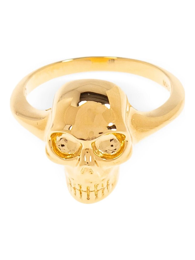 Polished Gold-tone Ring With Engraved Skull Design
