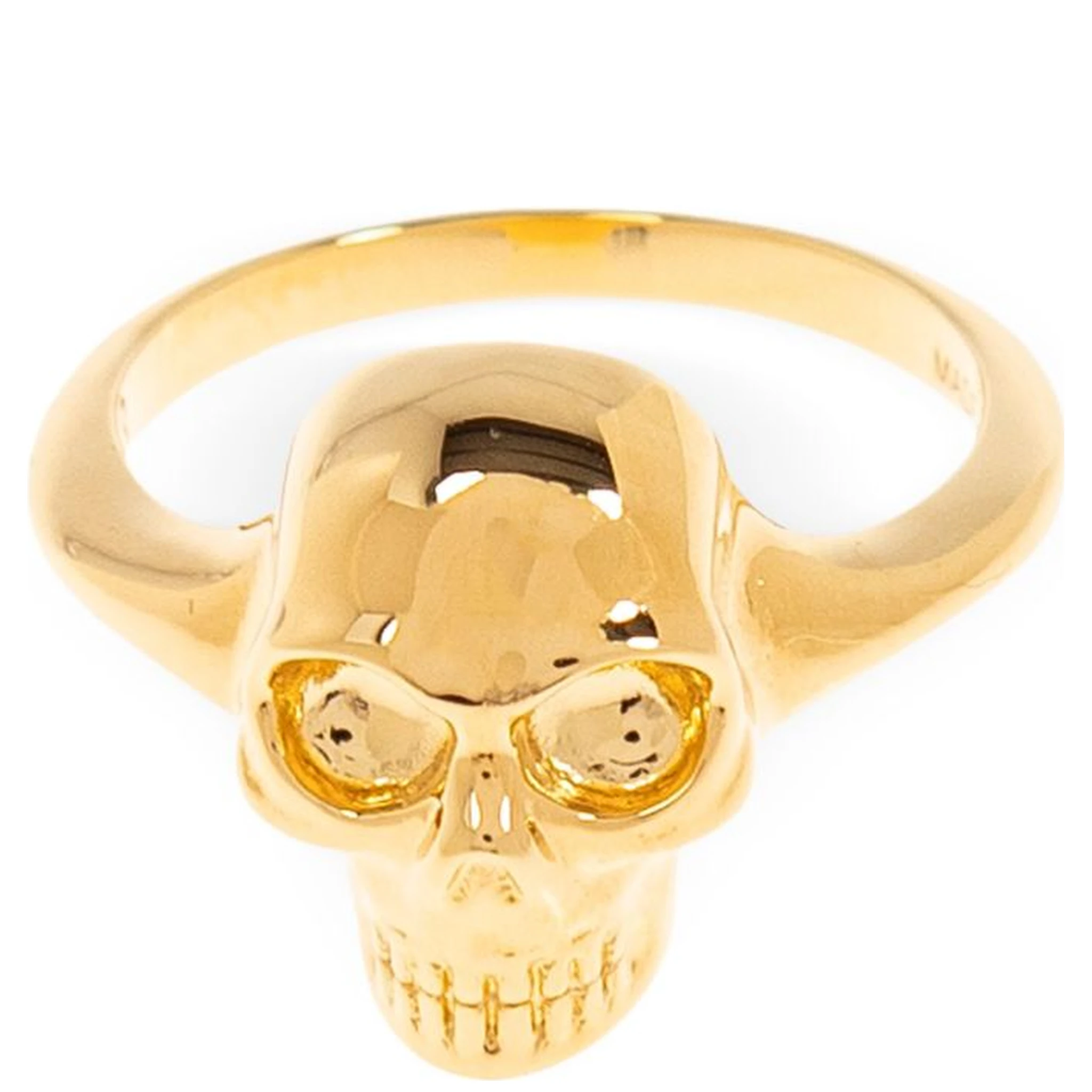 Polished Gold-tone Ring With Engraved Skull Design
