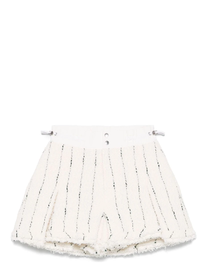 Sacai Striped Tweed Shorts Button Detailing In White