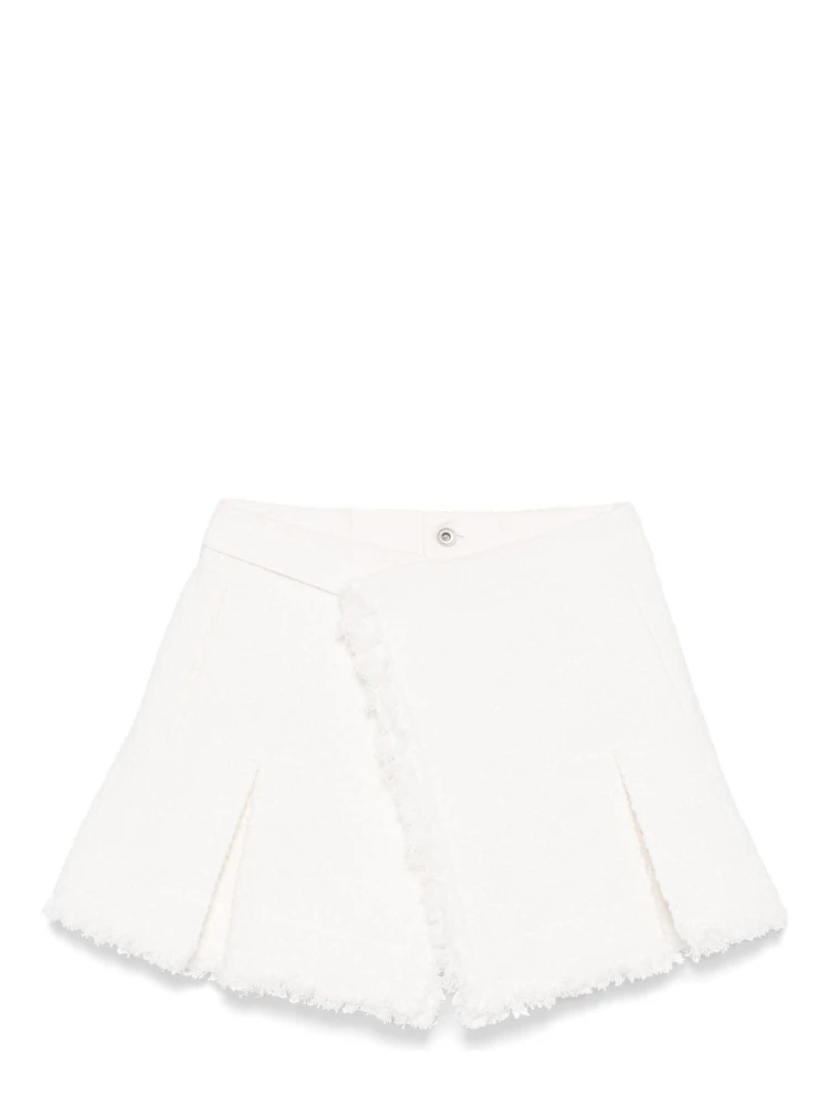 Mixed Denim Pleated Shorts In White