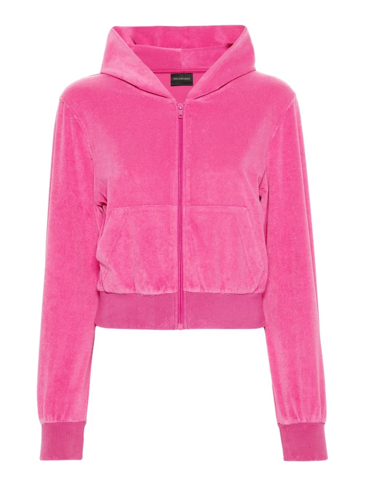 Crystal Logo Embellished Hoodie With Front Pockets In Pink