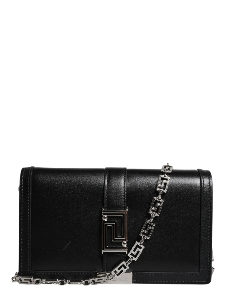 Black Calfskin Leather Chain Strap Shoulder Crossbody Bag
