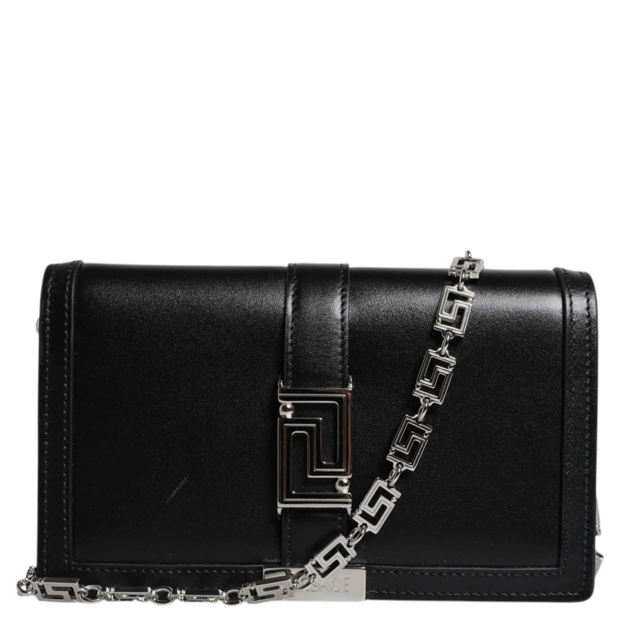 Black Calfskin Leather Chain Strap Shoulder Crossbody Bag