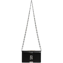 Black Calfskin Leather Chain Strap Shoulder Crossbody Bag