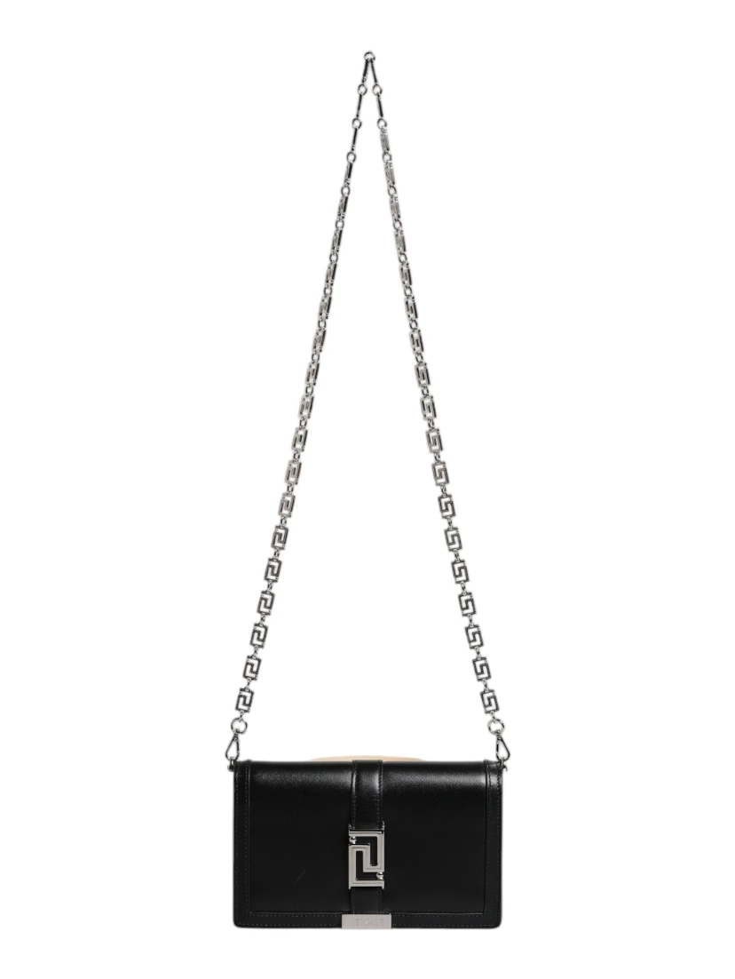 Black Calfskin Leather Chain Strap Shoulder Crossbody Bag