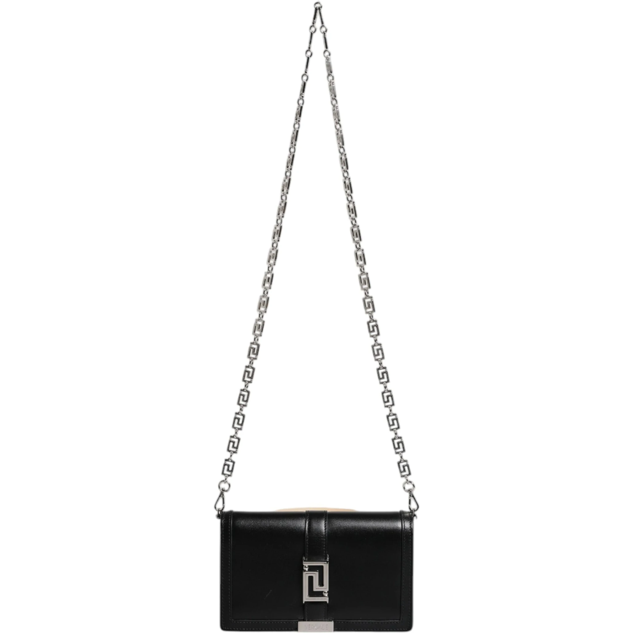 Black Calfskin Leather Chain Strap Shoulder Crossbody Bag