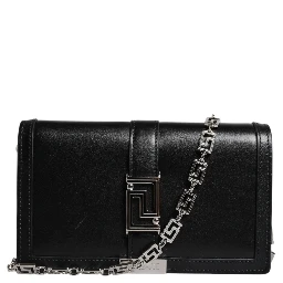 Black Calfskin Leather Chain Strap Shoulder Crossbody Bag