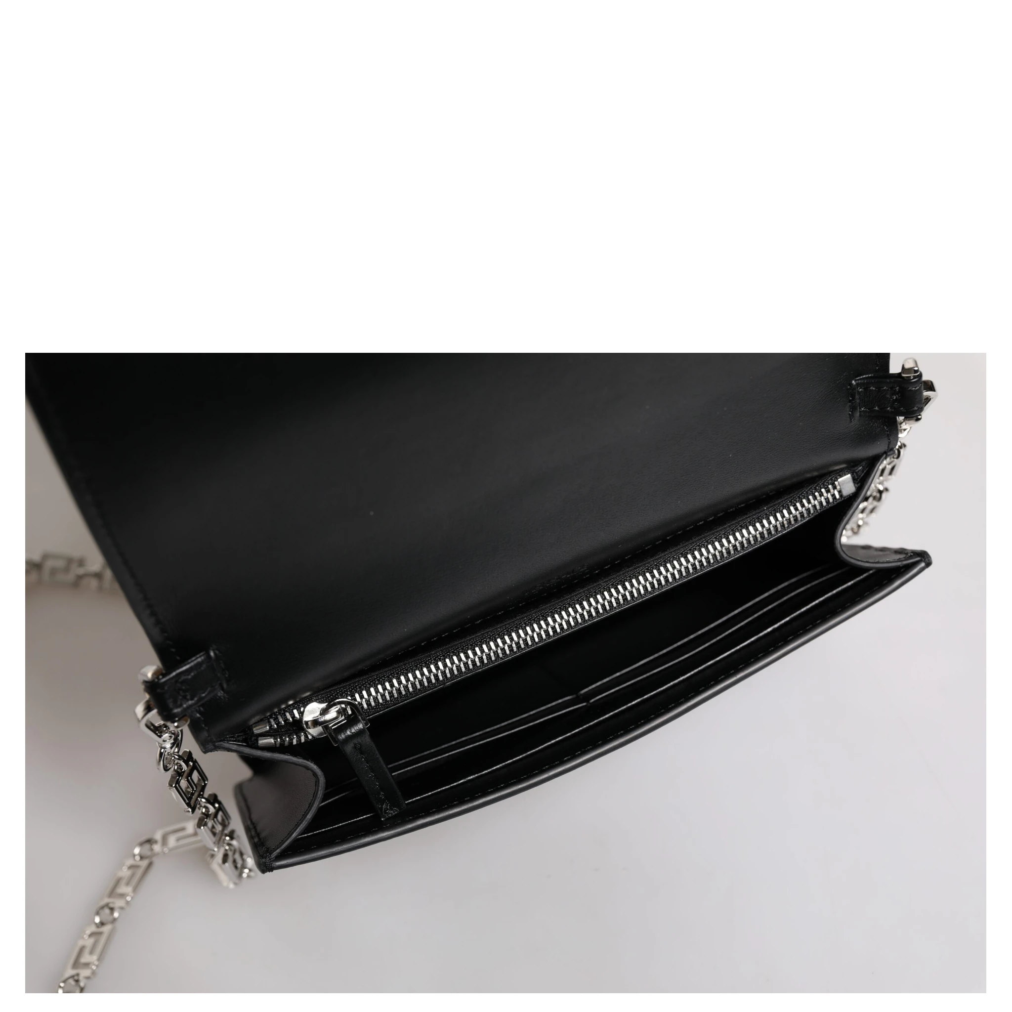 Black Calfskin Leather Chain Strap Shoulder Crossbody Bag