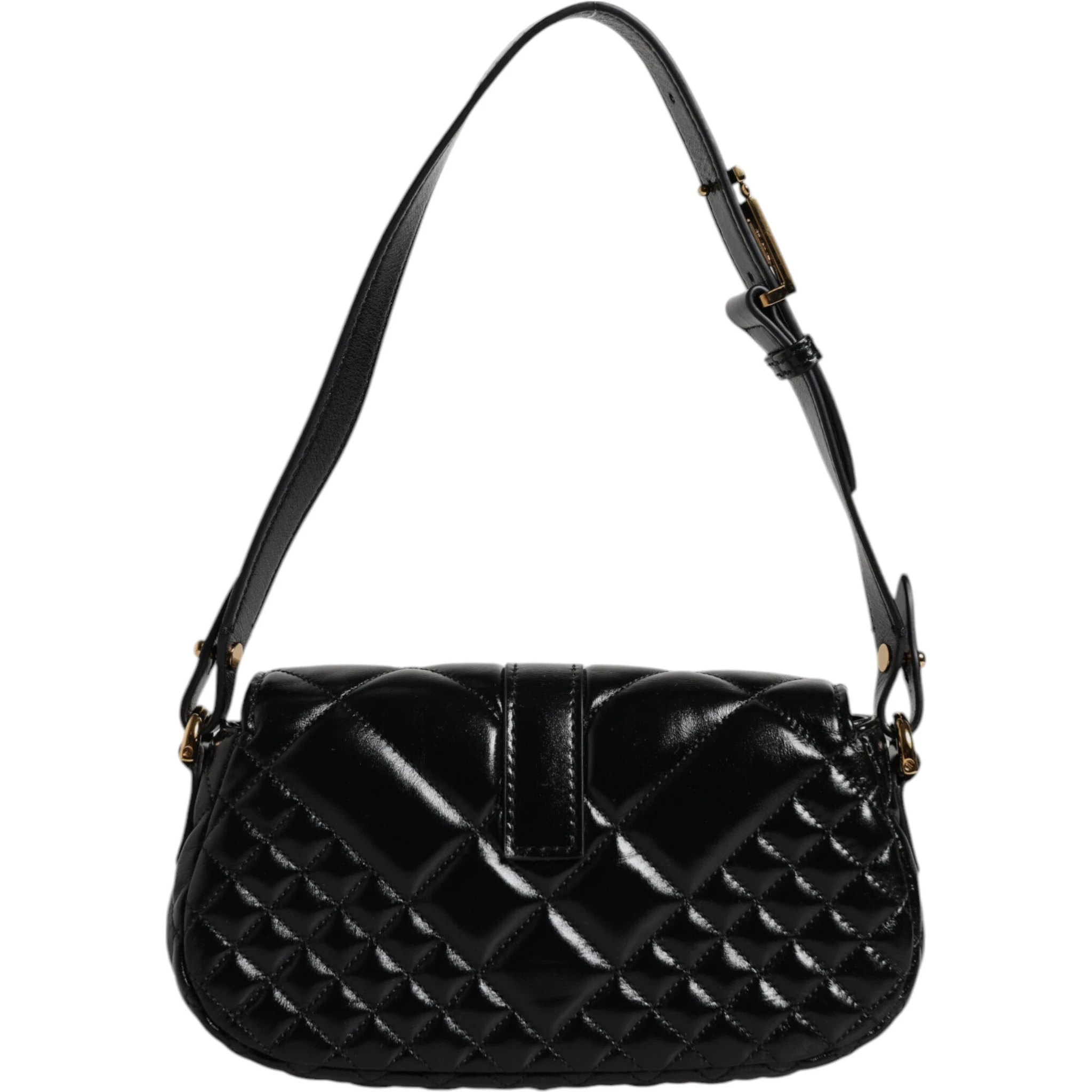 Black Calf Leather Quilted Shoulder Strap Bag