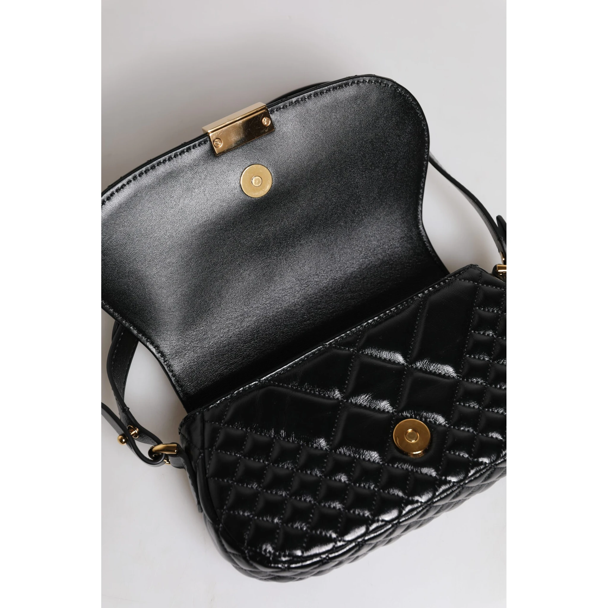 Black Calf Leather Quilted Shoulder Strap Bag
