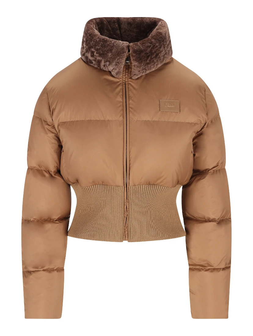 Quilted shearling-collar jacket