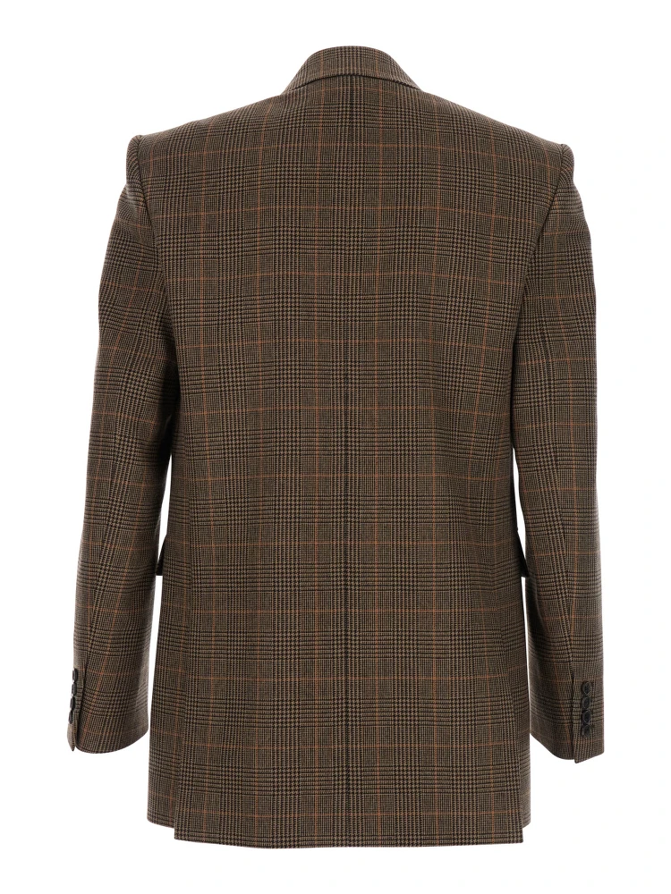 Brown Double-Breasted Jacket with Peak Revers and Stripe Motif in Wool Man alternative