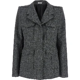 Grey Jacket with Wide Notched Revers in Wool Woman