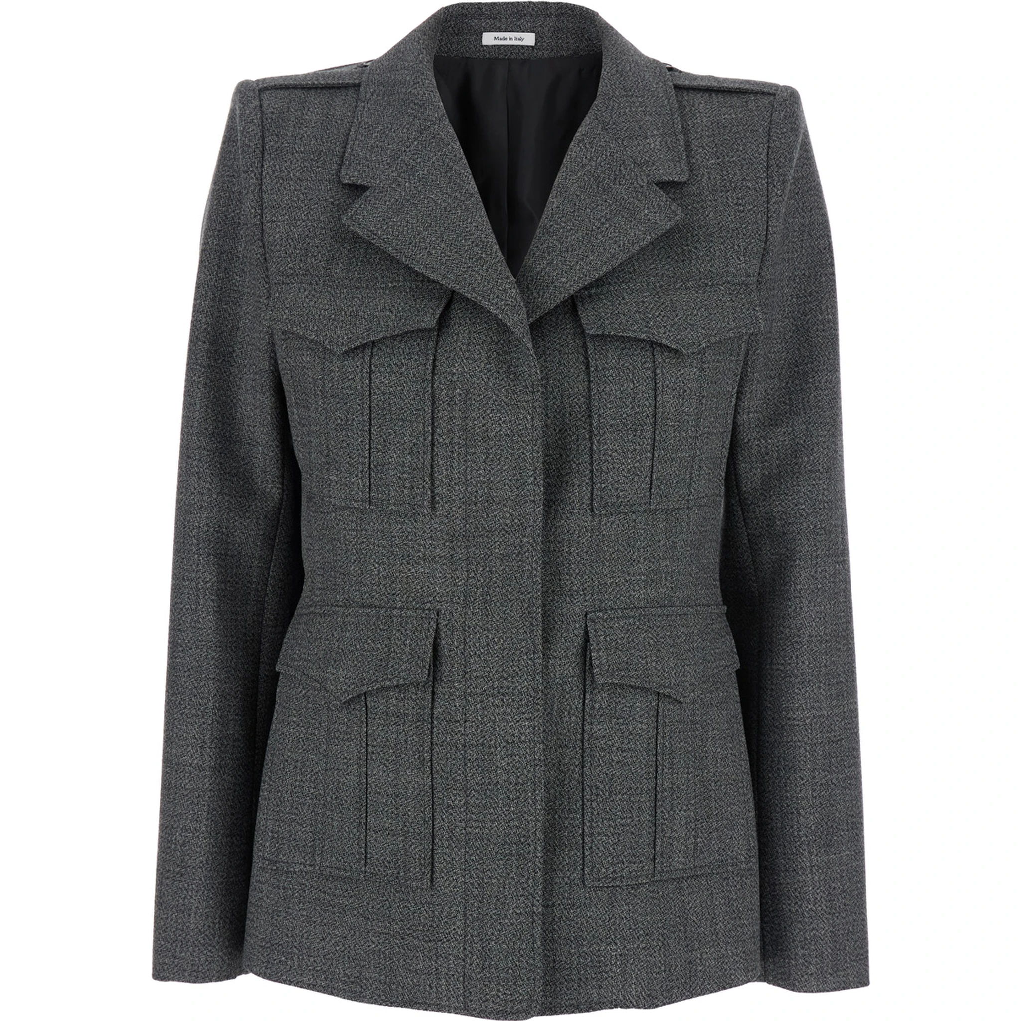 Grey Jacket with Wide Notched Revers in Wool Woman