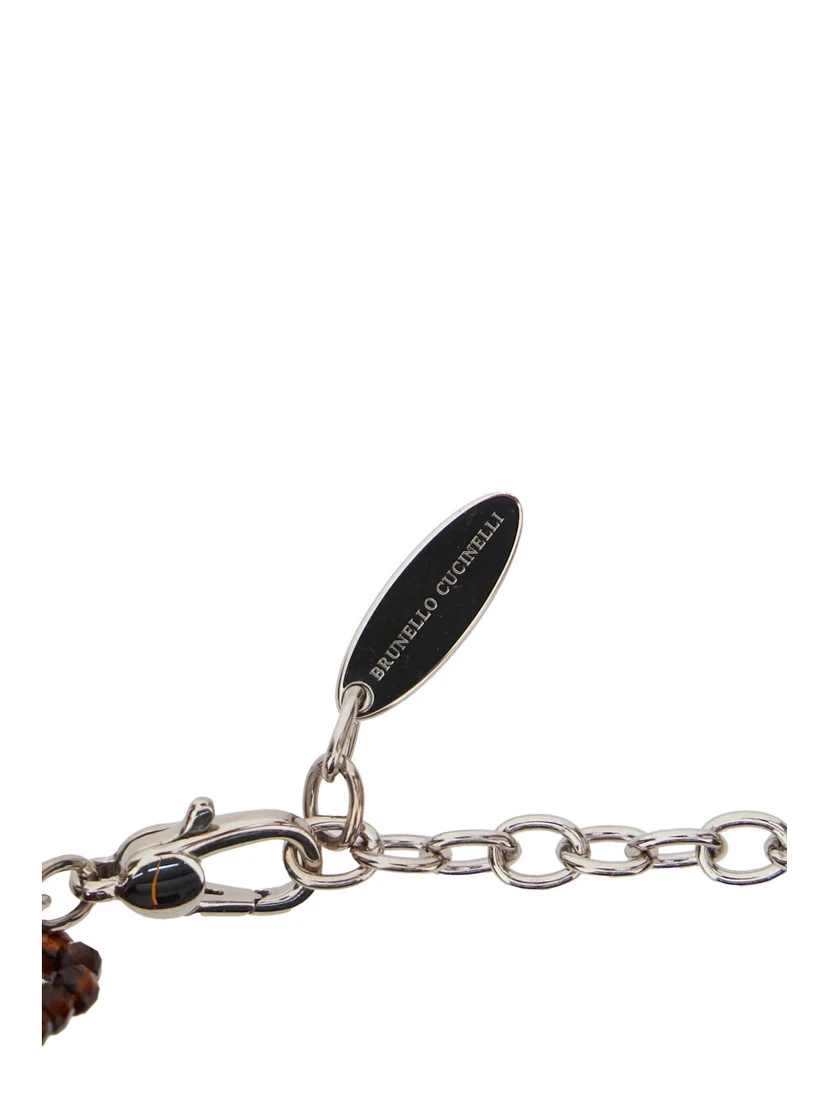 Brown Multi-Strand Necklace with Faceted Beads and Rear Spring-Ring Closure in Brass and Glass Woman