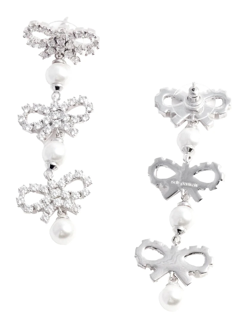 Metallic Tiered Earing with Bow Charm and Crystal Embellishments in Brass Woman