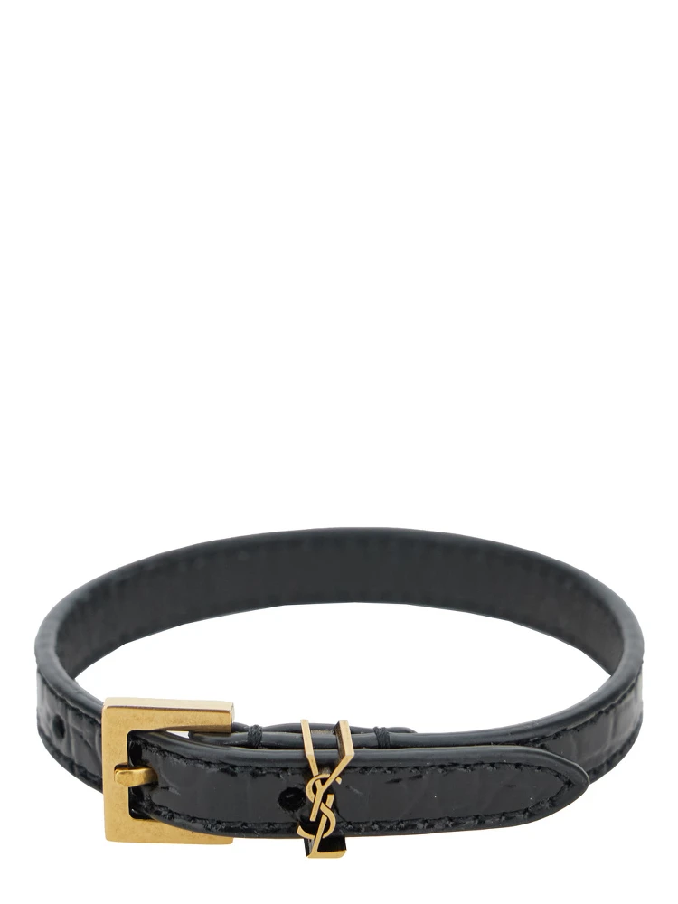 Cassandre Black Belt Bracelet in Croco Printed Leather Woman