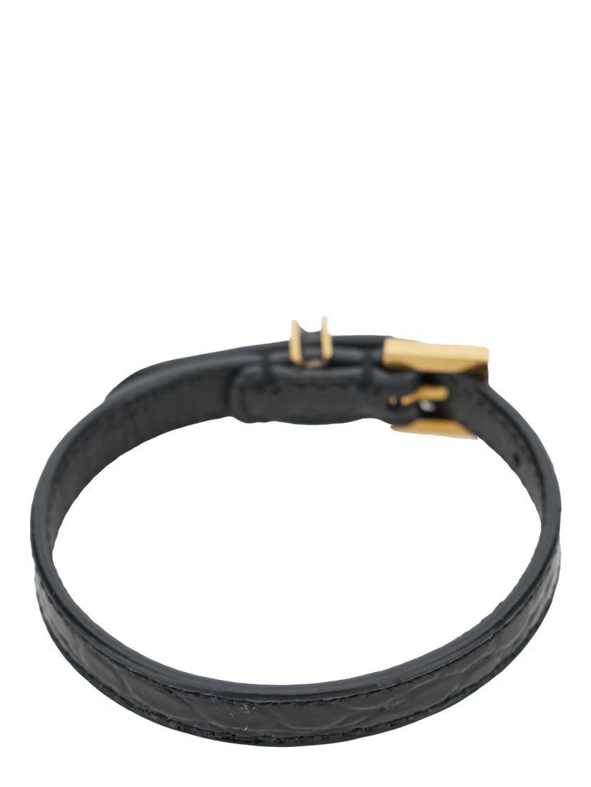 Cassandre Black Belt Bracelet in Croco Printed Leather Woman