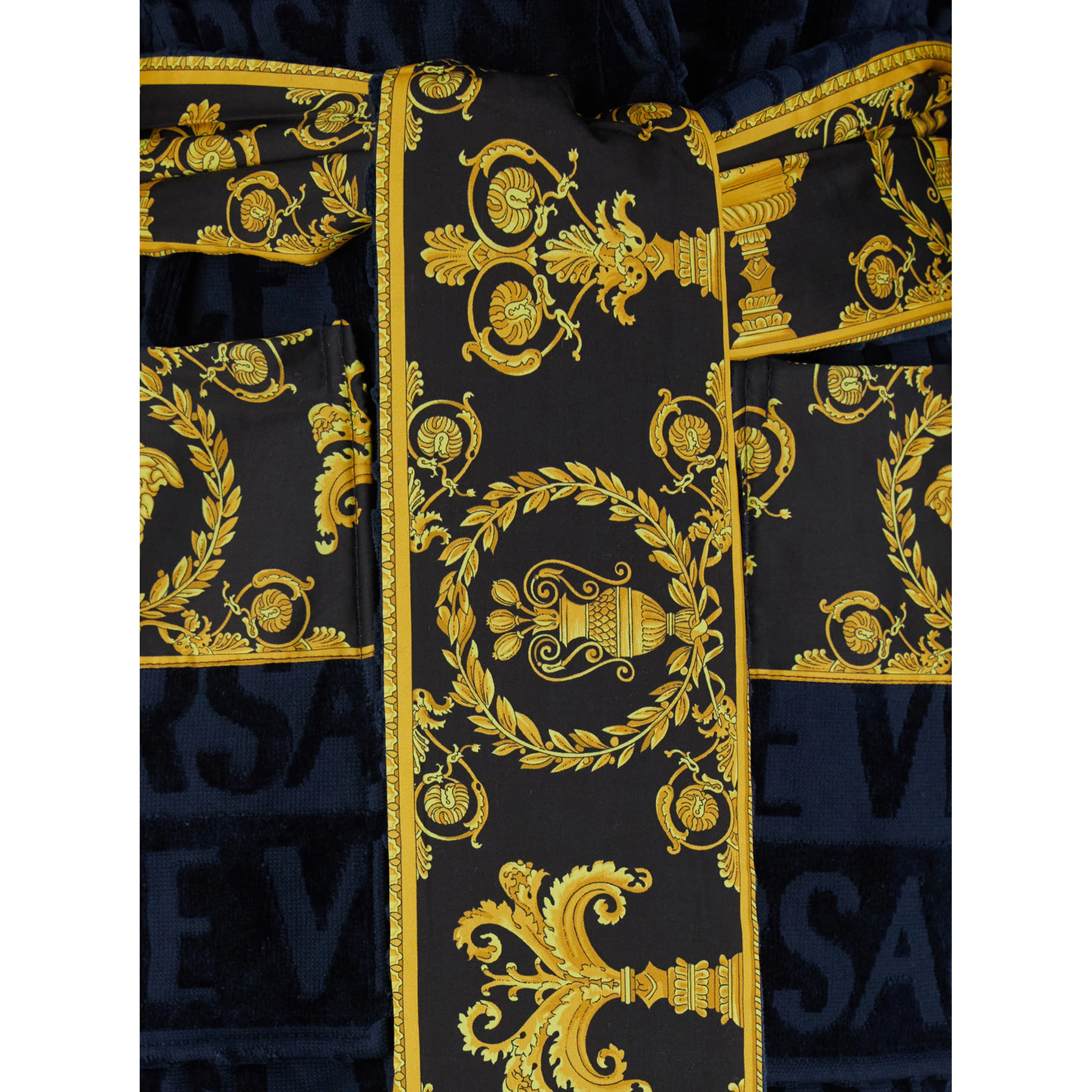 Baroque Blue Bathrobe with All-Over Logo Print in Cotton Home