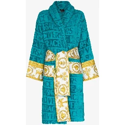 Black Bathrobe with Baroque Pattern in Terry Cotton Versace Home