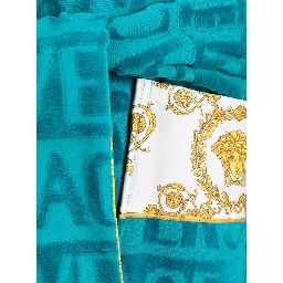 Black Bathrobe with Baroque Pattern in Terry Cotton Versace Home