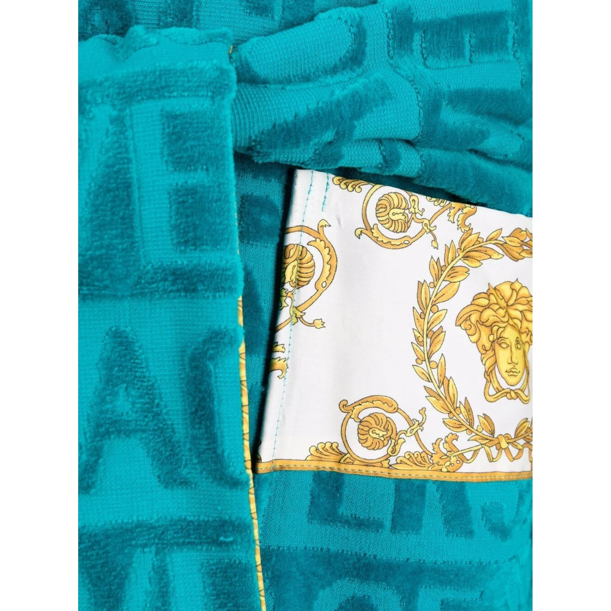 Black Bathrobe with Baroque Pattern in Terry Cotton Versace Home