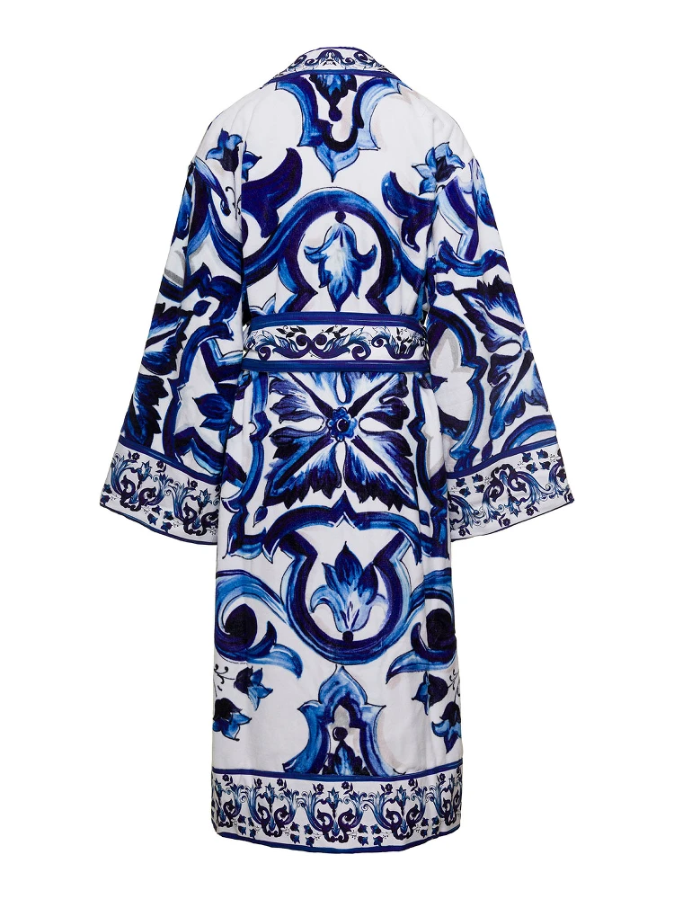 Multicolor Kimono Bathrobe with All-Over Blu Mediterraneo Print in Cotton Dolce & Gabbana alternative