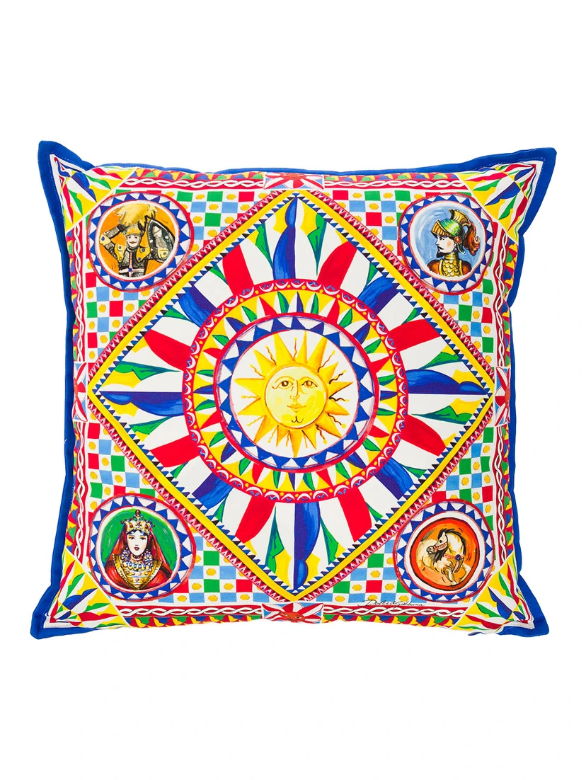 Multicolor Small Cushion with Carretto Foulard Print in Cotton Dolce & Gabbana