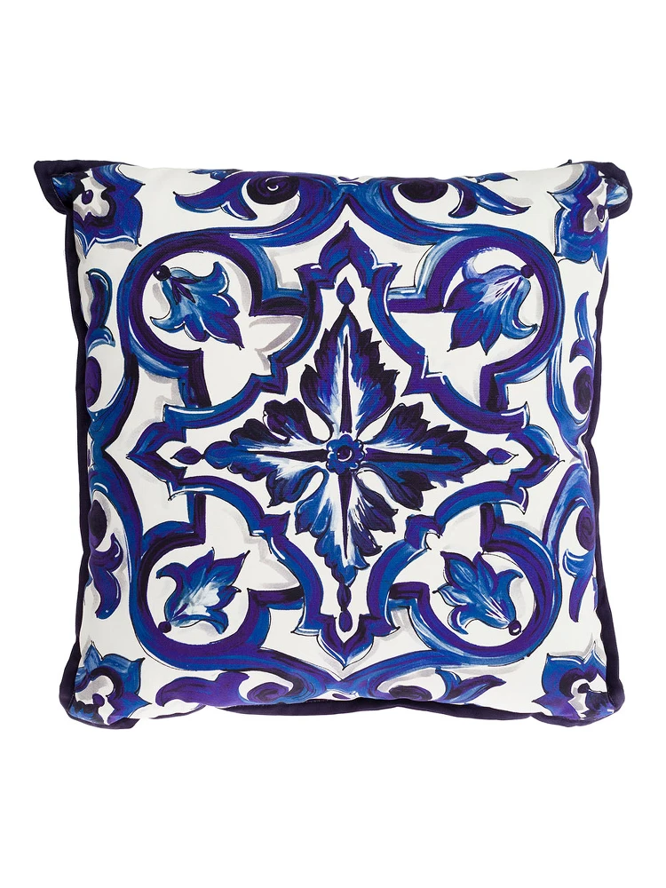 Blue and White Small Cushion with Blue Mediterranean Print in Cotton Dolce & Gabbana alternative