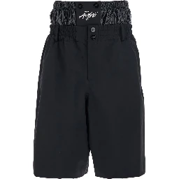 Black Bermuda Pants with Elastic Waist and Logo Patch on Front and Rear in Tech Fabric Man