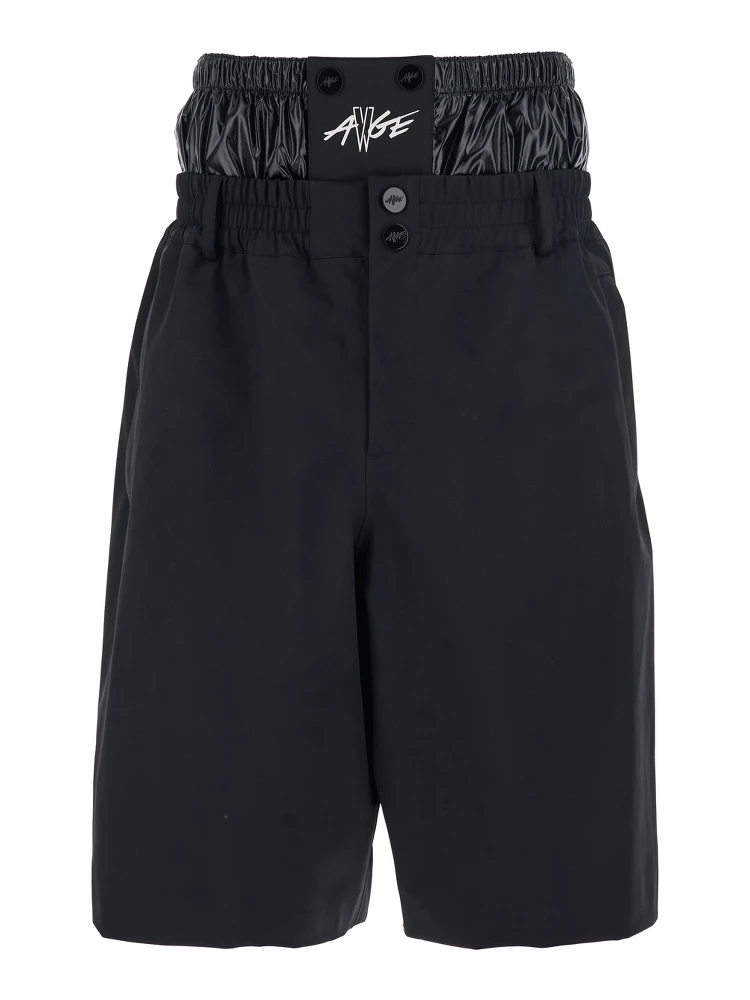 Black Bermuda Pants with Elastic Waist and Logo Patch on Front and Rear in Tech Fabric Man