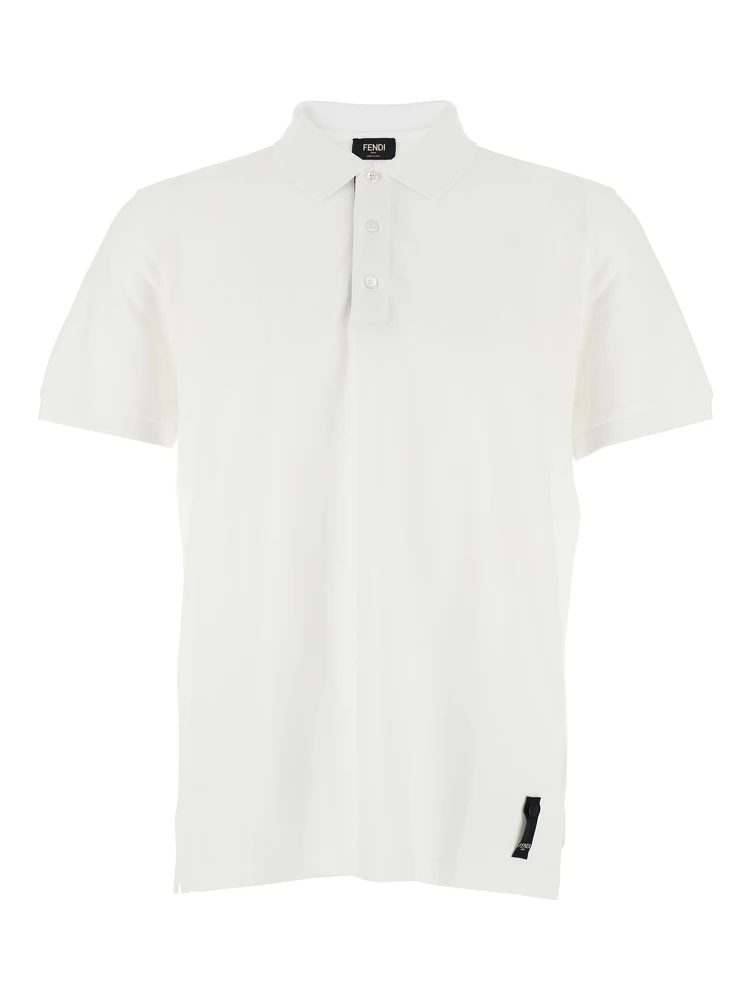 White Polo Shirt with Logo Patch on the Front in Cotton Pique Man