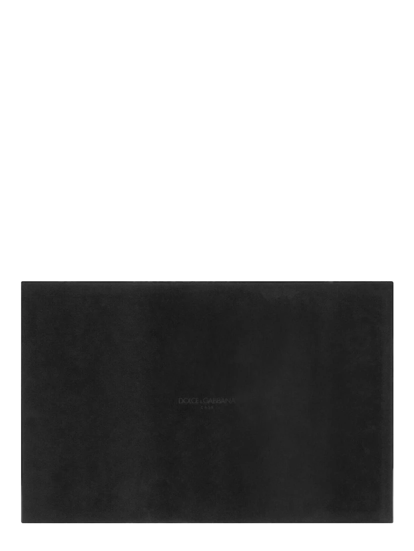 Black Rectangular Tray with All-Over Logo Print in Lacquered Wood Home