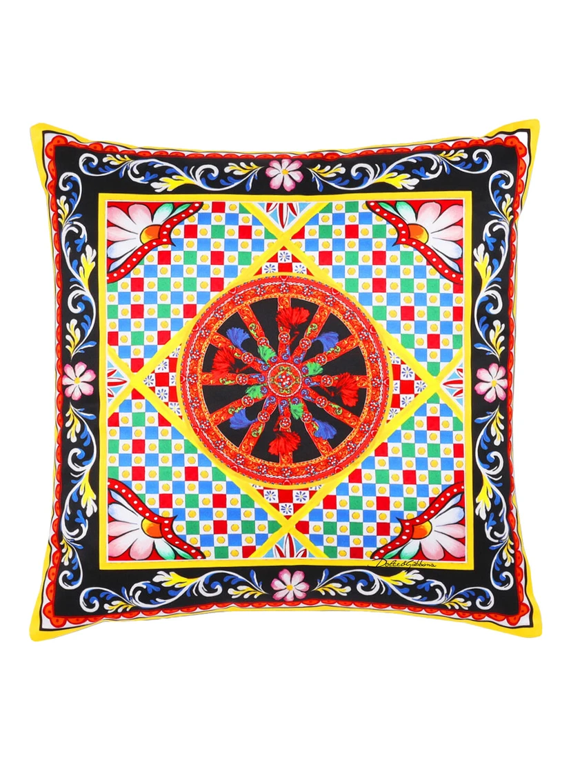 Multicolor Square Cushion with All-Over Graphic Print in Cotton Home