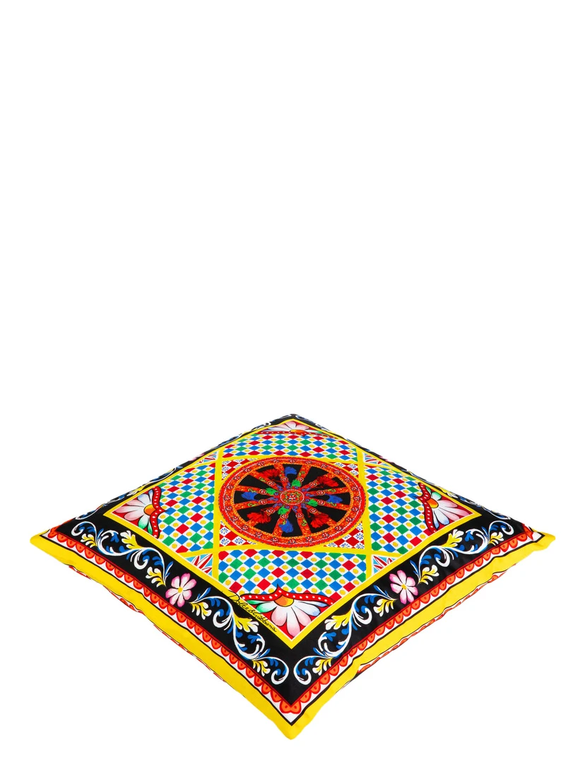 Multicolor Square Cushion with All-Over Graphic Print in Cotton Home