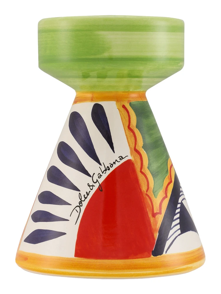 Multicolor Candle Holder with All-Over Graphic Print and Logo Lettering on the Front in Ceramic Home