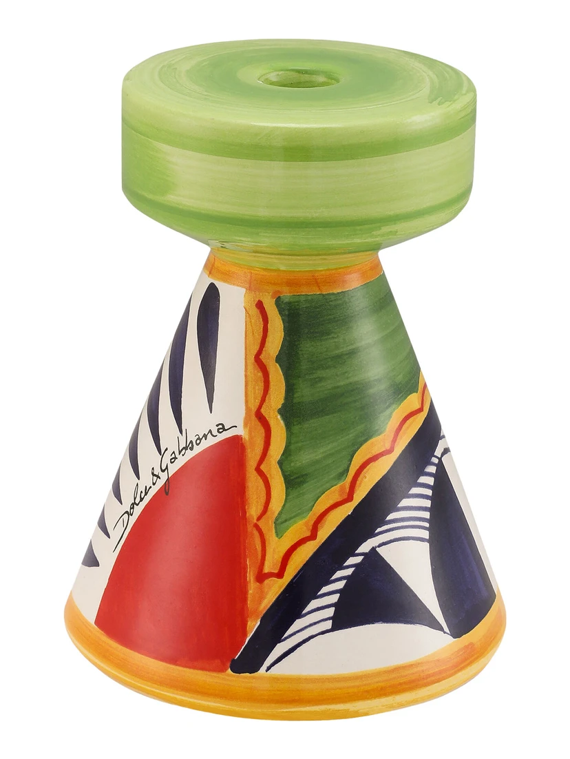 Multicolor Candle Holder with All-Over Graphic Print and Logo Lettering on the Front in Ceramic Home
