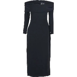 Yuni Black Dress with Square Neckline and Back Closure in Fabric Woman