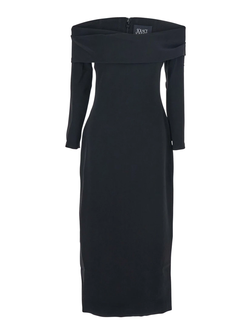 Yuni Black Dress with Square Neckline and Back Closure in Fabric Woman