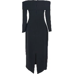 Yuni Black Dress with Square Neckline and Back Closure in Fabric Woman