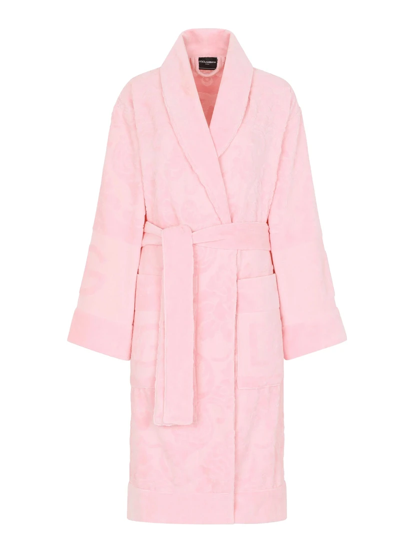 Pink Bathrobe with Front Belt Closure and Two Front Maxi Patch Pockets in Cotton Home