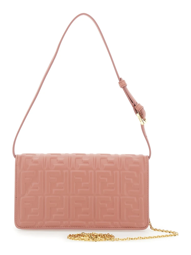 Pink Wallet on Chain Baguette with All-Over FF Motif and FF Plaque in Leather Woman alternative