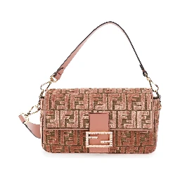 Baguette Pink Medium Shoulder Bag with All-Over FF Motif and FF Logo Plaque on the Front in Cotton Blend Woman