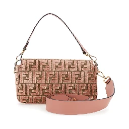 Baguette Pink Medium Shoulder Bag with All-Over FF Motif and FF Logo Plaque on the Front in Cotton Blend Woman