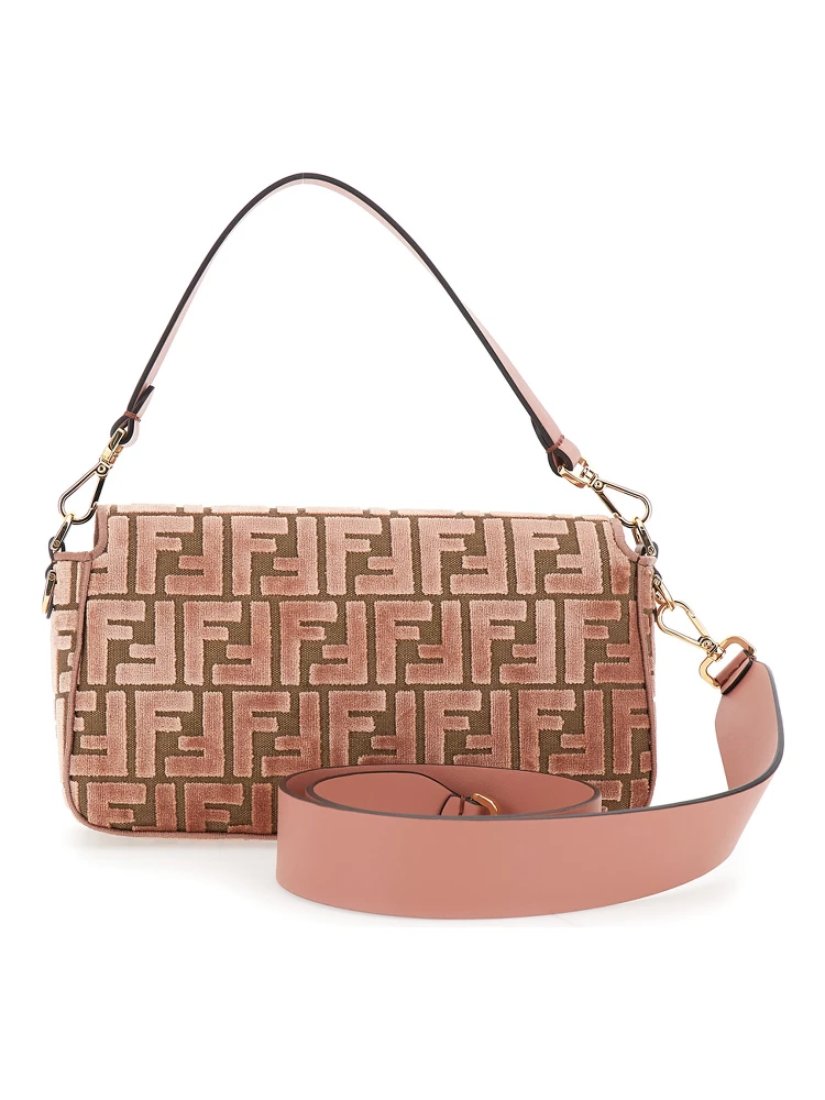 Baguette Pink Medium Shoulder Bag with All-Over FF Motif and FF Logo Plaque on the Front in Cotton Blend Woman alternative