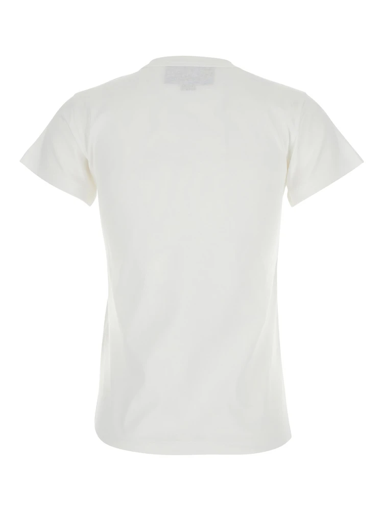 White Crew Neck T-Shirt with Print on the Front in Cotton Woman alternative