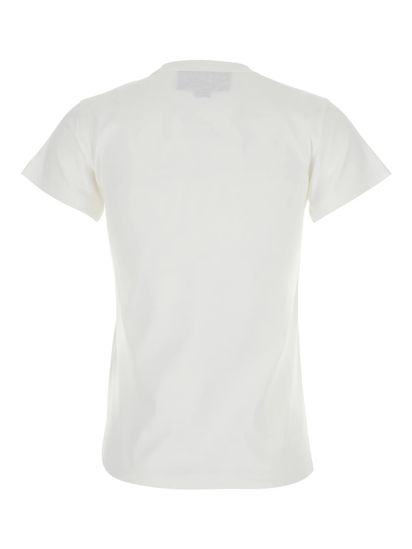 White Crew Neck T-Shirt with Print on the Front in Cotton Woman