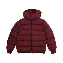 Bordeaux Down Jacket with Fixed Hood and Web Details on the Edges in Tech Fabric Boy