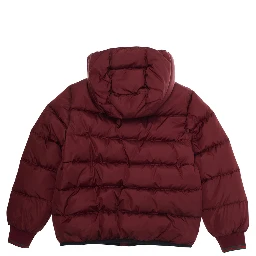 Bordeaux Down Jacket with Fixed Hood and Web Details on the Edges in Tech Fabric Boy
